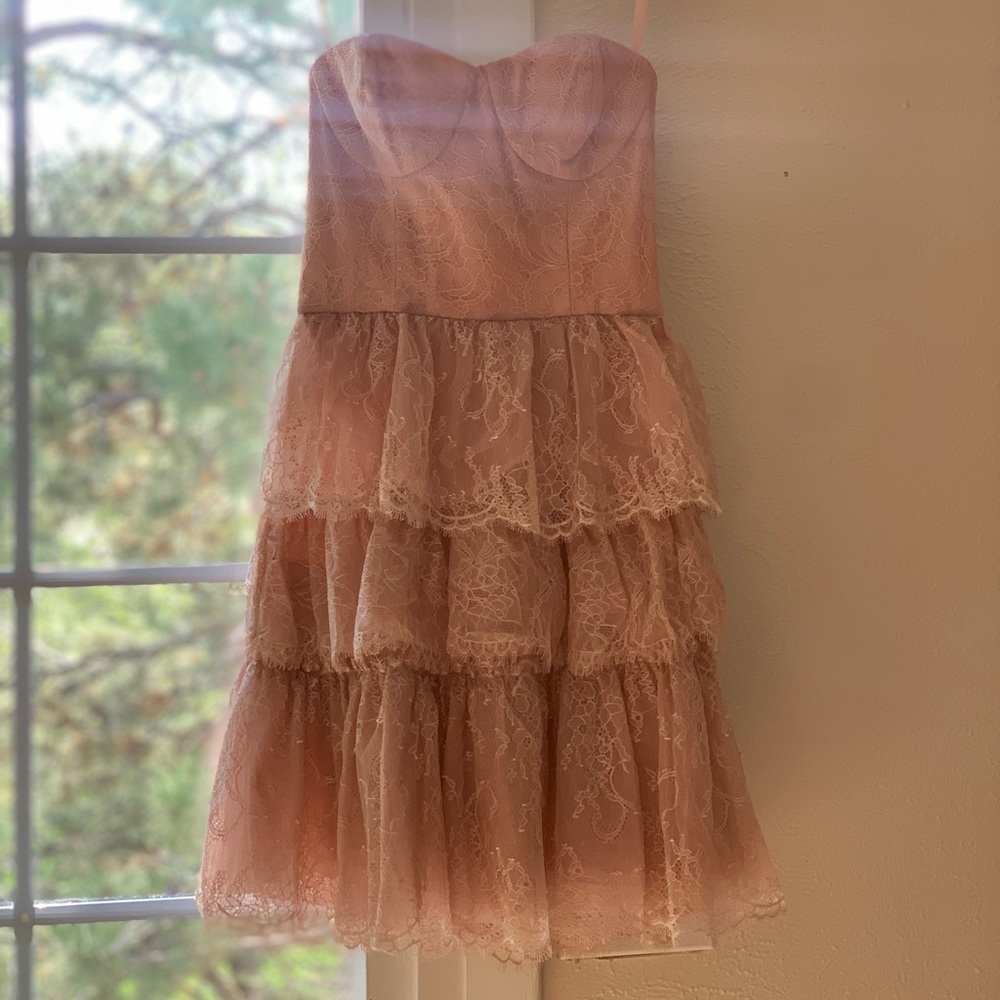 Blush Pink Lace Strapless BCBGMaxazria dress. New with tags. Size 0.